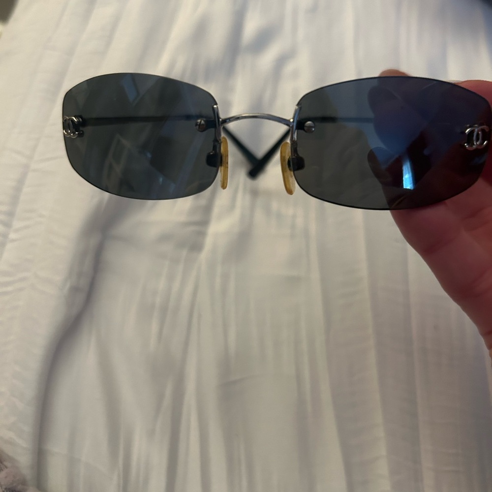 CHANEL Black and Silver Rimless Sunglasses